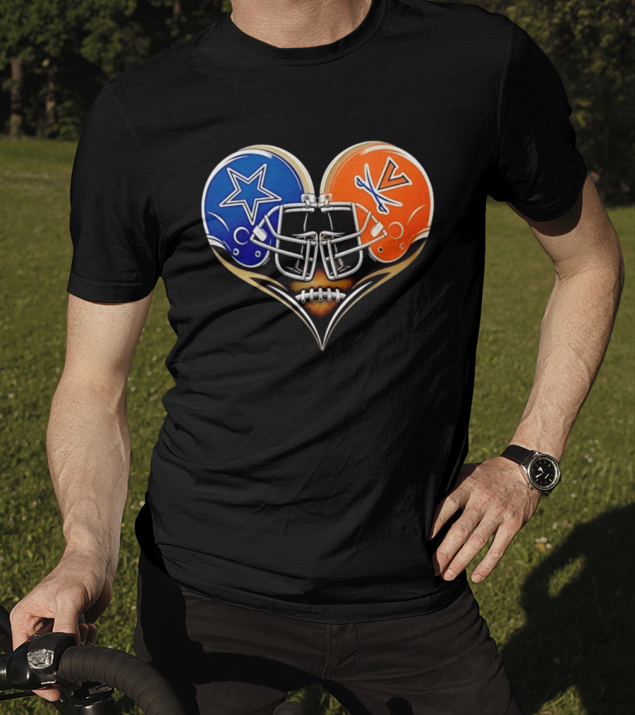 Dallas Cowboys Virginia Cavaliers Heart Helmet Football Fusion T-Shirt