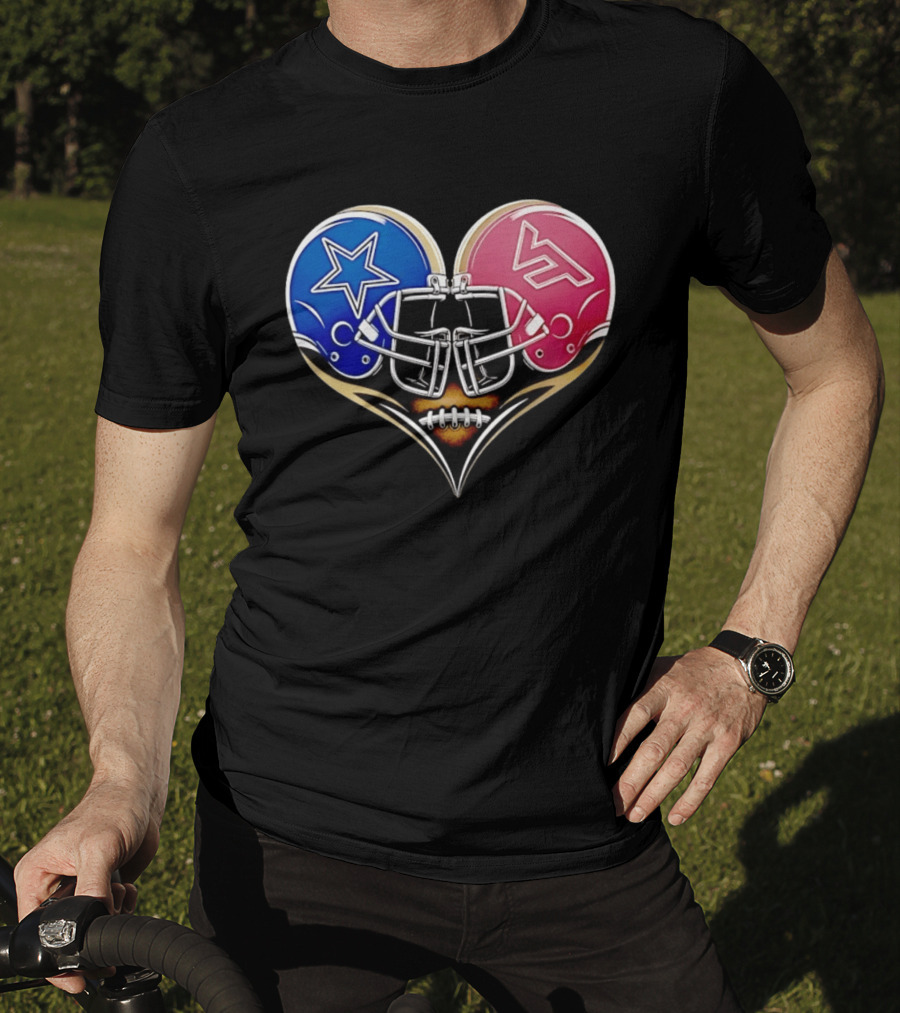 Dallas Cowboys Virginia Tech Hokies Heart Helmet Football T-Shirt