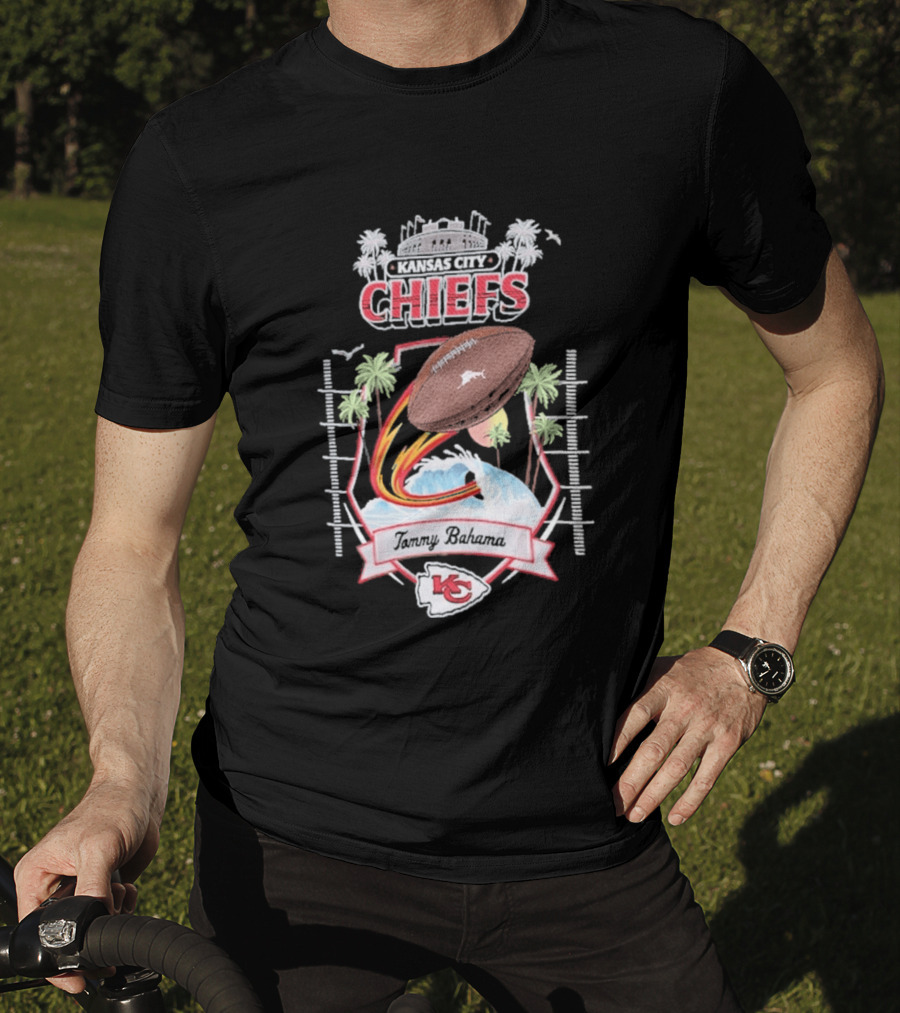 Kansas City Chiefs Tommy Bahama Tidal Kickoff Camp Football Palms T-Shirt