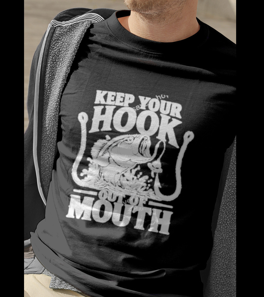 Keep Your Hook Out Of Mouth Bass Angling Water Splash Distressed T-Shirt
