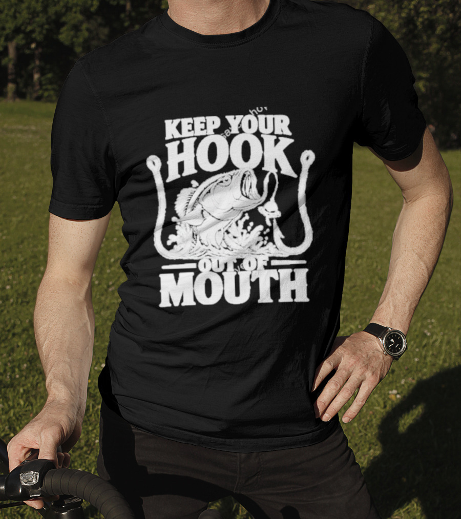 Keep Your Hook Out Of Mouth Bass Angling Water Splash Distressed T-Shirt
