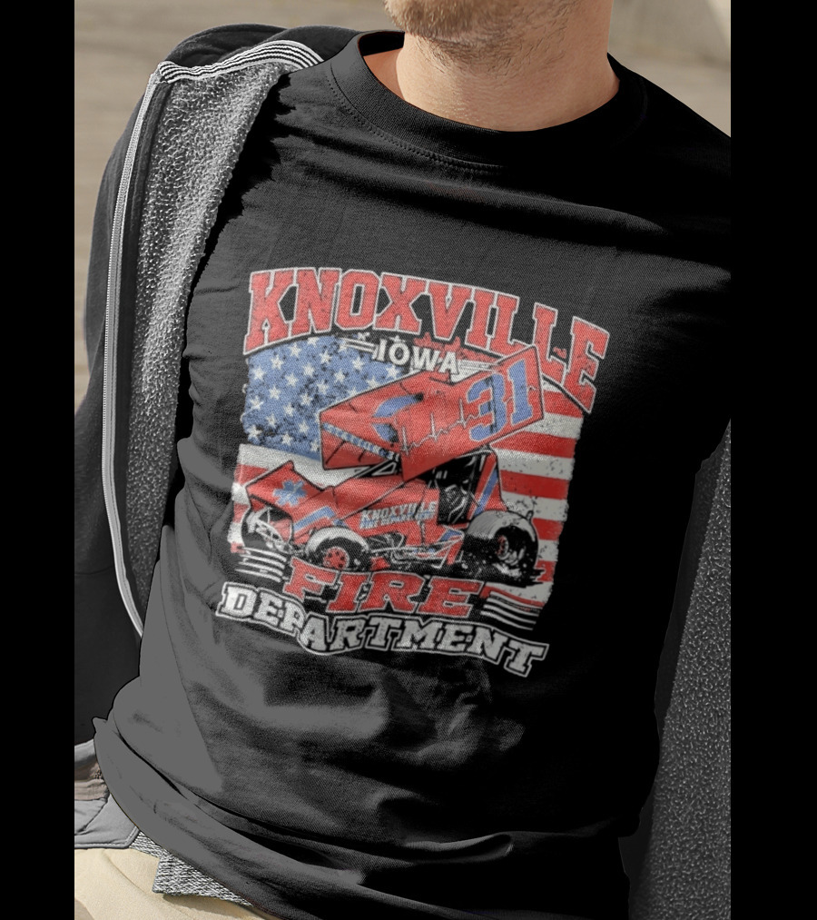 Knoxville Iowa Fire Department Station 31 Sprint Car American Flag T-Shirt