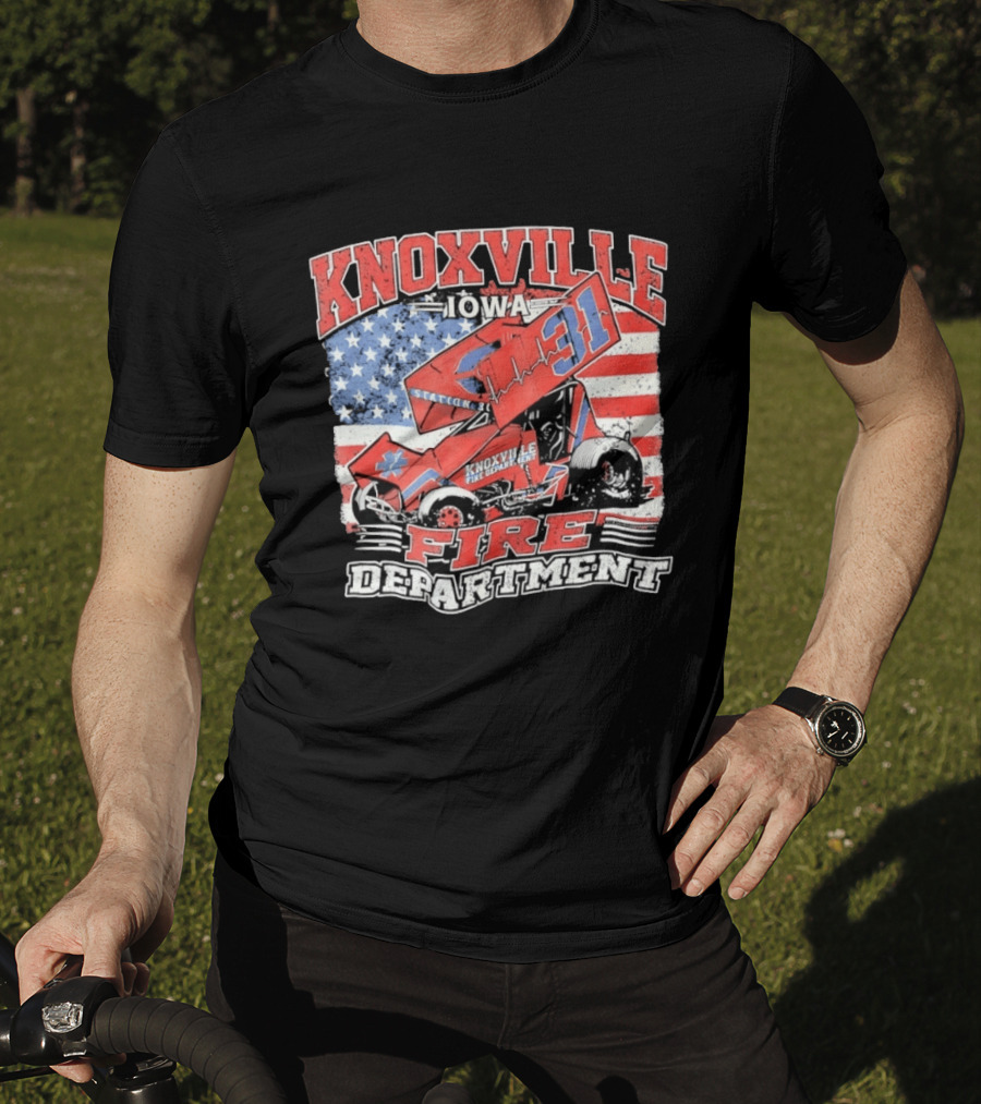 Knoxville Iowa Fire Department Station 31 Sprint Car American Flag T-Shirt