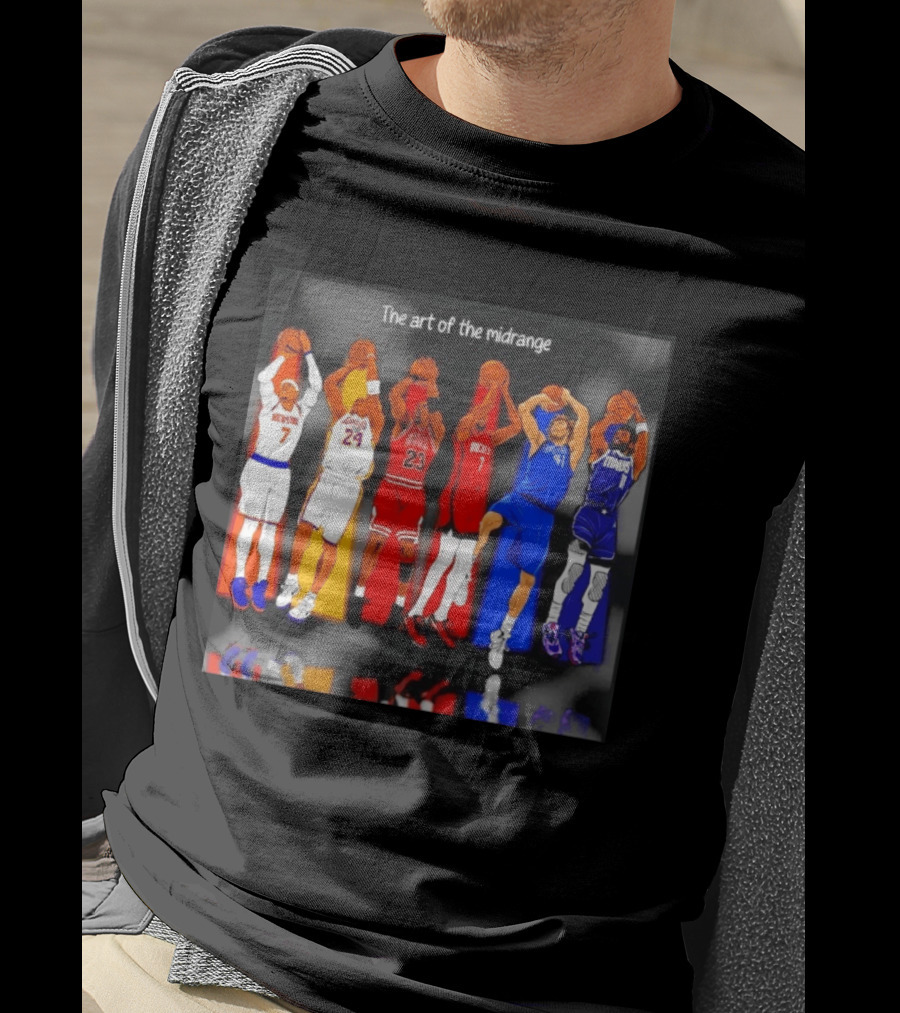 The Art Of The Midrange Basketball Legends Collage Knicks Lakers Bulls Rockets Mavericks T-Shirt