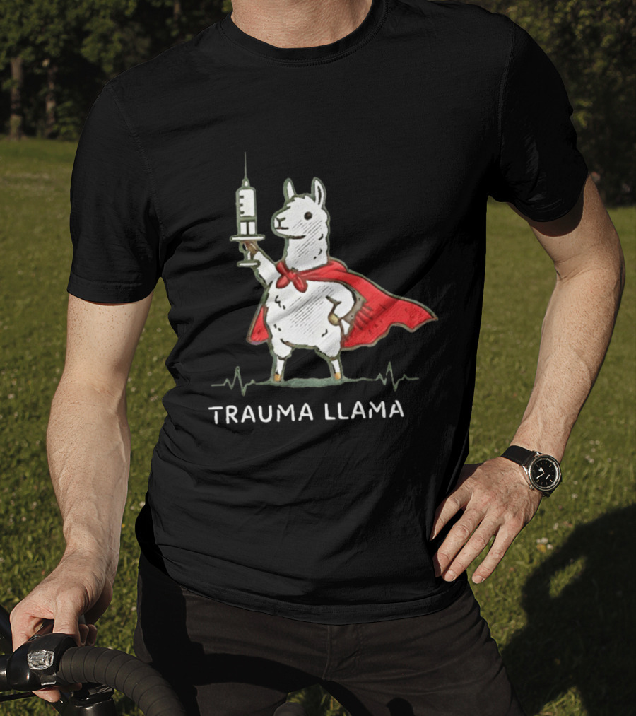 Trauma Llama Nurse Superhero Holding Syringe T-Shirt