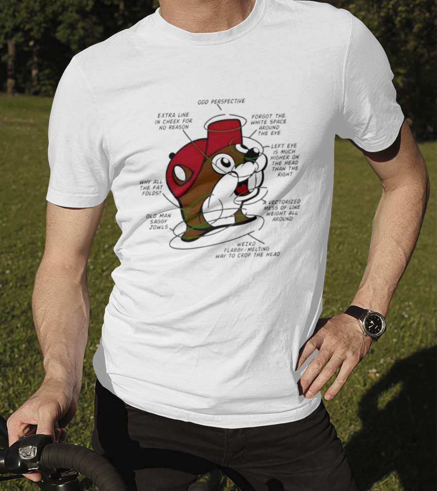 Beaver Cartoon Anatomy Critique Buc Ee's Extra Chin Humor Perspective Analysis T-Shirt