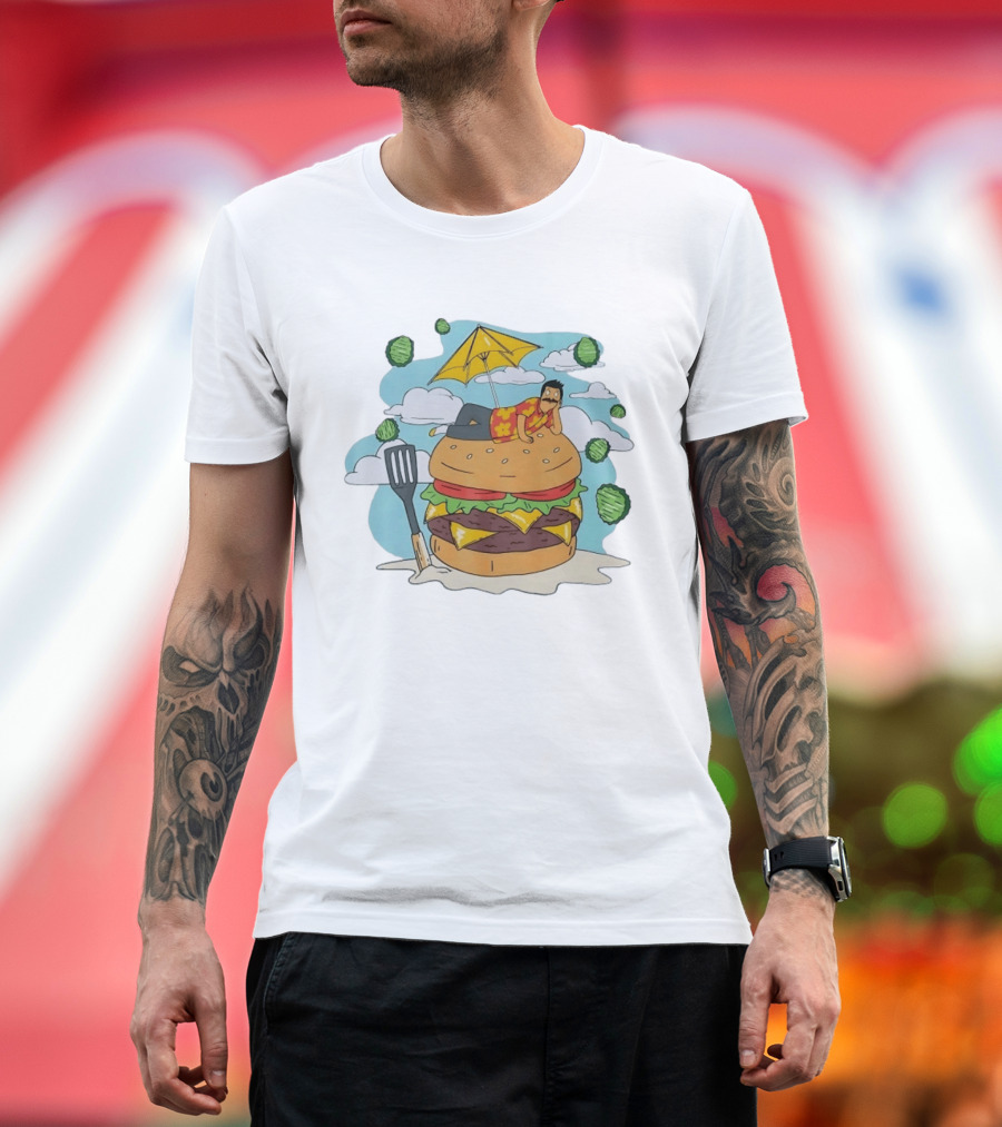 Bob Belcher Relaxing On Giant Burger With Lettuce Clouds And Spatula Bob's Burgers T-Shirt