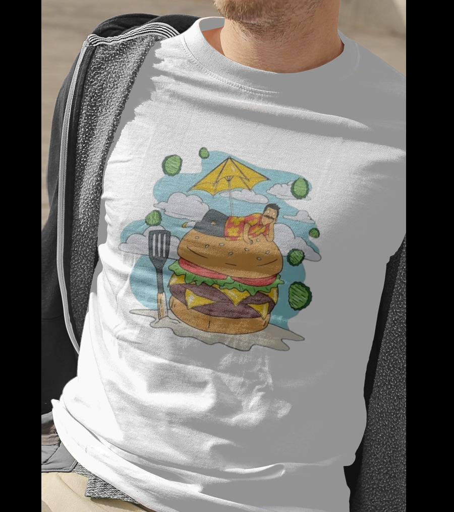 Bob Belcher Relaxing On Giant Burger With Lettuce Clouds And Spatula Bob's Burgers T-Shirt