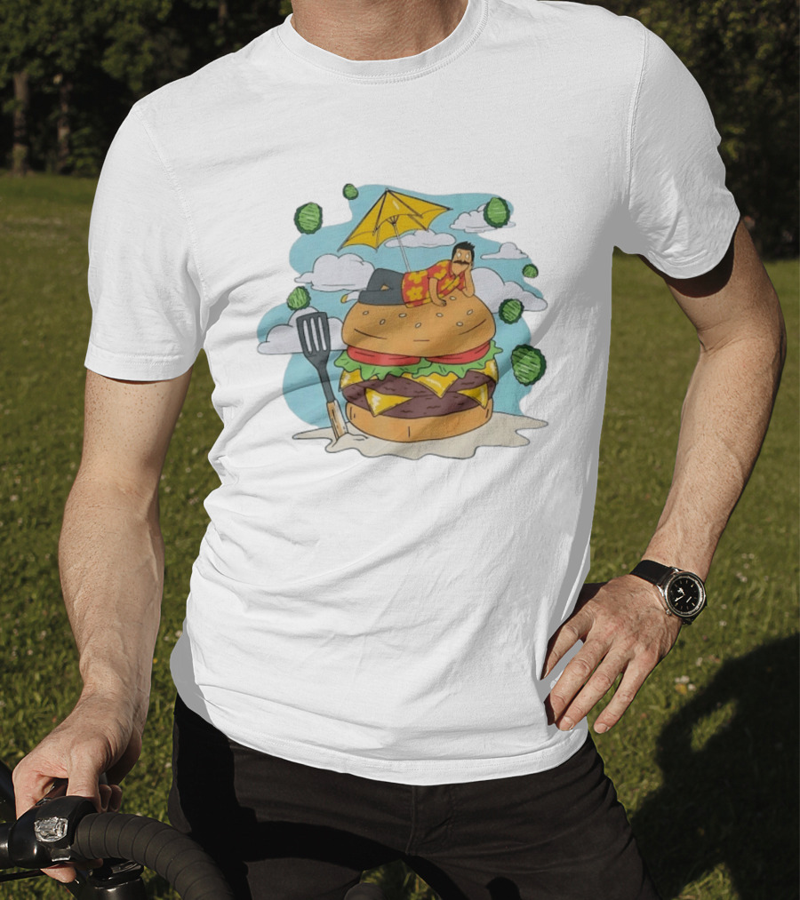 Bob Belcher Relaxing On Giant Burger With Lettuce Clouds And Spatula Bob's Burgers T-Shirt