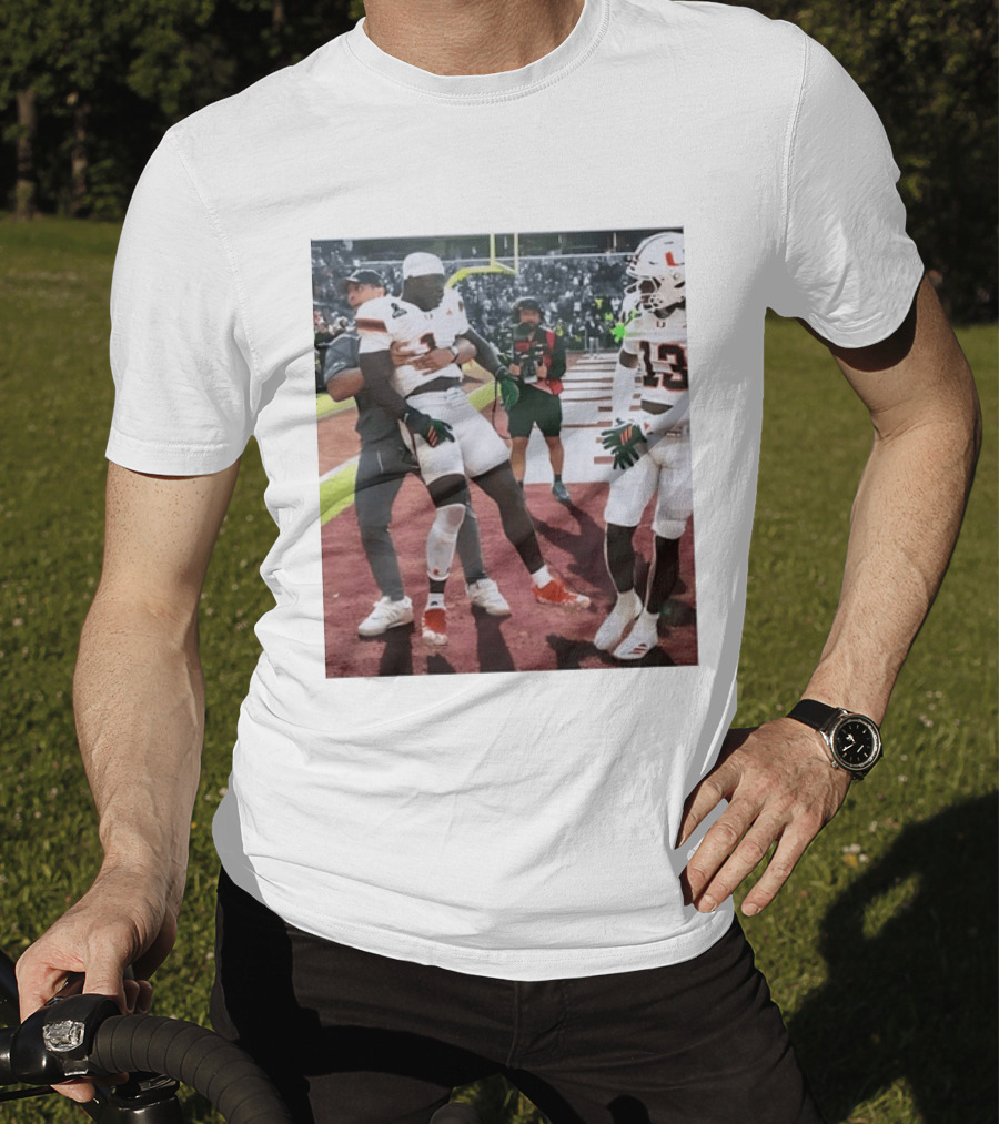 Miami Hurricanes Football Players Number 1 And 13 Celebration On Field T-Shirt