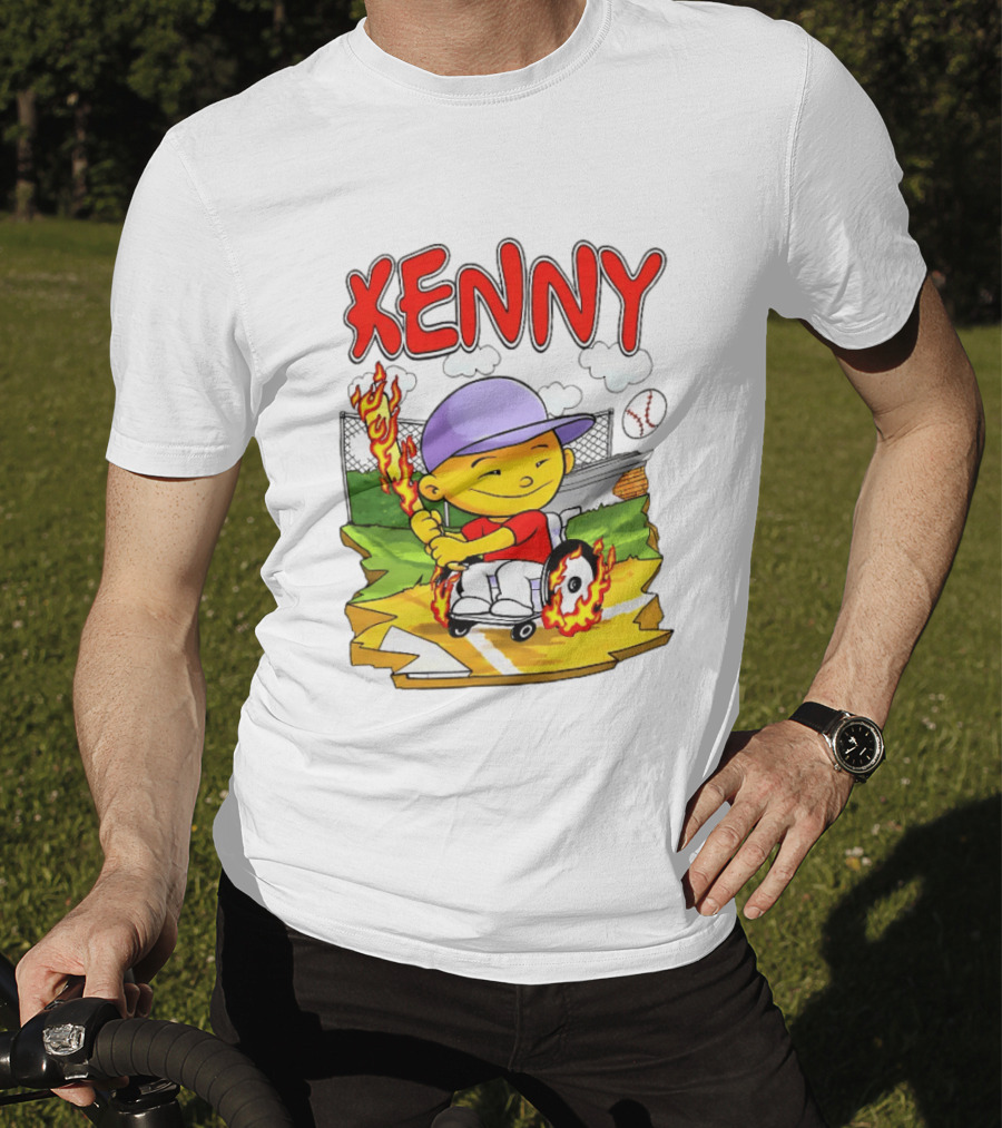 Kenny Kawaguchi Backyard Baseball Character Wheelchair Flames T-Shirt