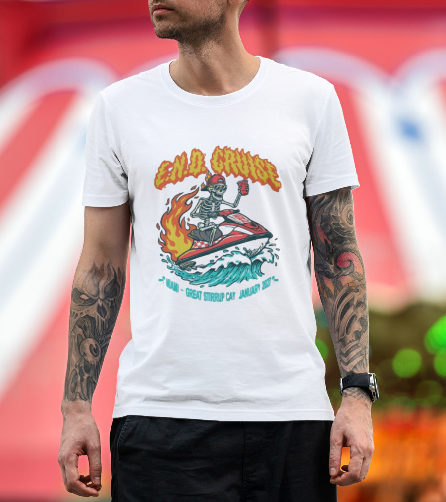 E.N.D. Cruise Skeleton Wave Rider Miami Great Stirrup Cay January 2024 T-Shirt