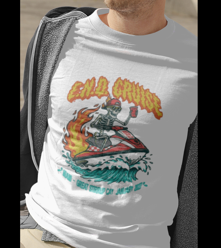E.N.D. Cruise Skeleton Wave Rider Miami Great Stirrup Cay January 2024 T-Shirt