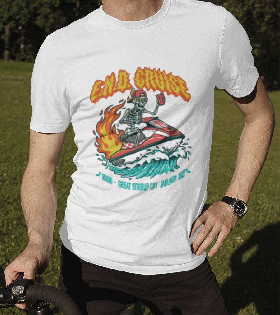 E.N.D. Cruise Skeleton Wave Rider Miami Great Stirrup Cay January 2024 T-Shirt
