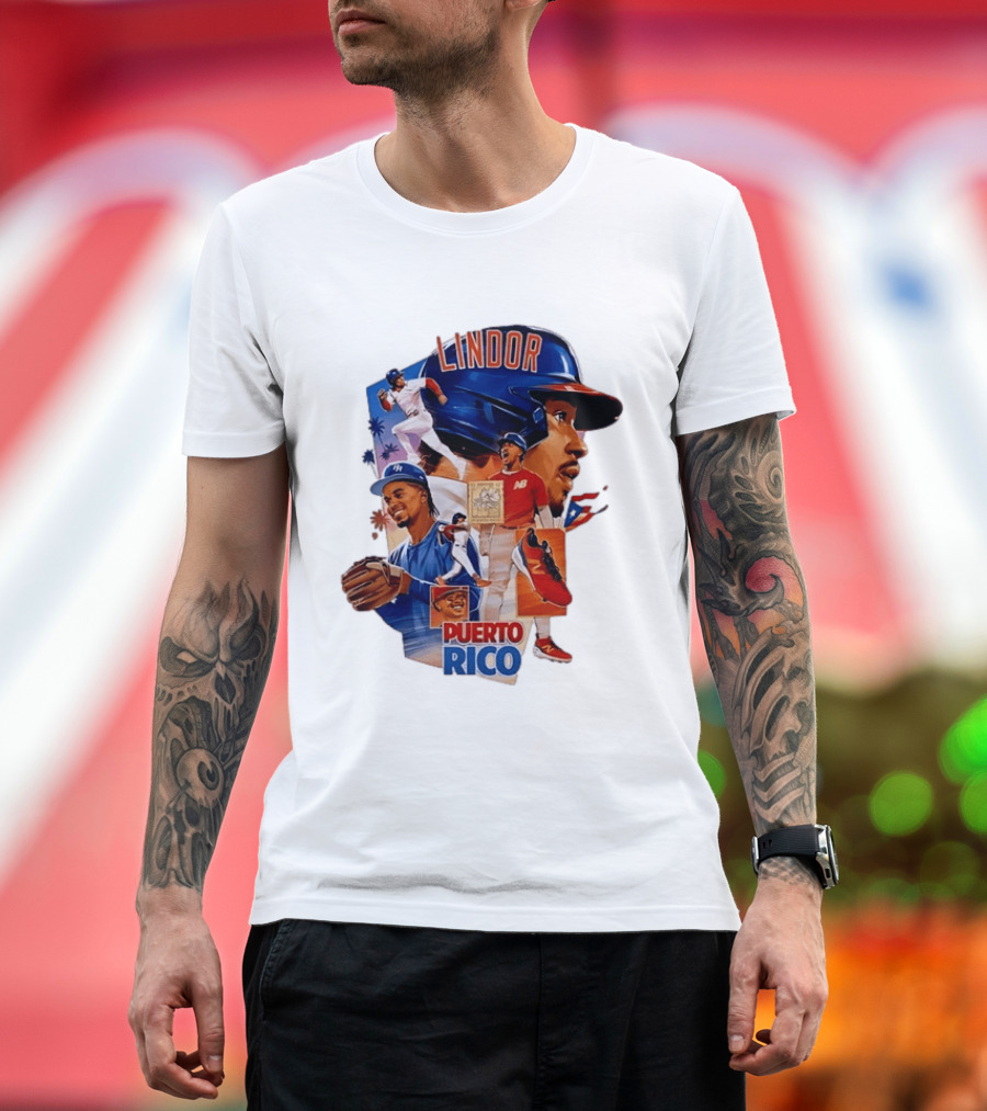 Francisco Lindor Puerto Rico New York Mets Baseball Legend Blue And Orange Helmet Dynamic Action Moves T-Shirt
