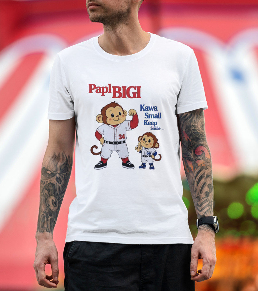 Papl BIGI Kawa Small Keep Smile Baseball Monkey Players 34 66 T-Shirt
