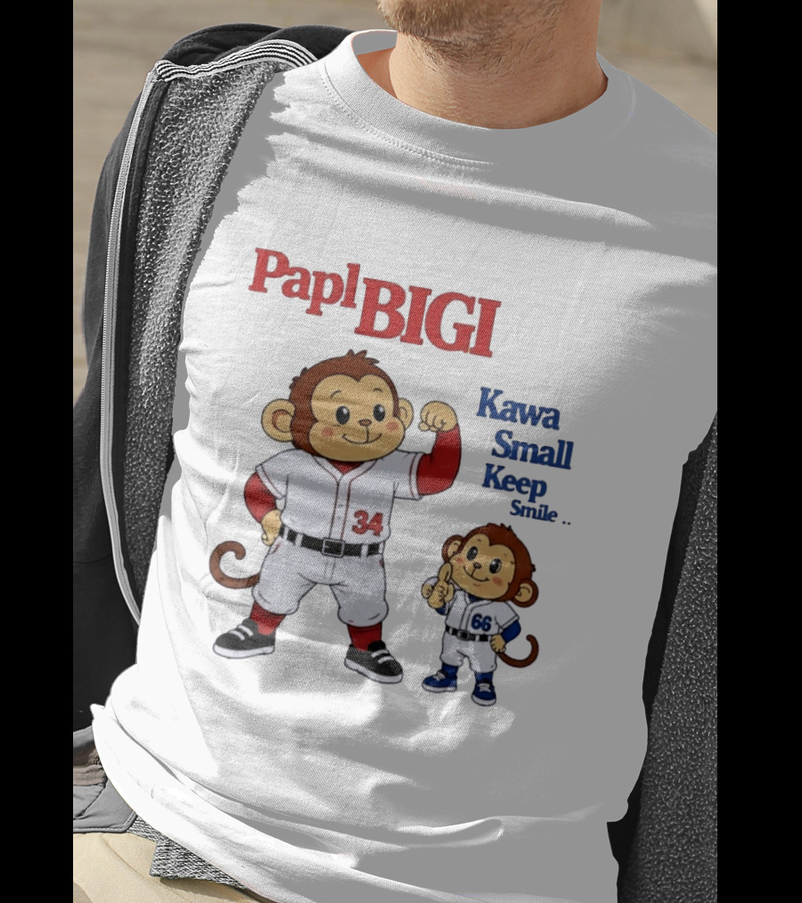 Papl BIGI Kawa Small Keep Smile Baseball Monkey Players 34 66 T-Shirt