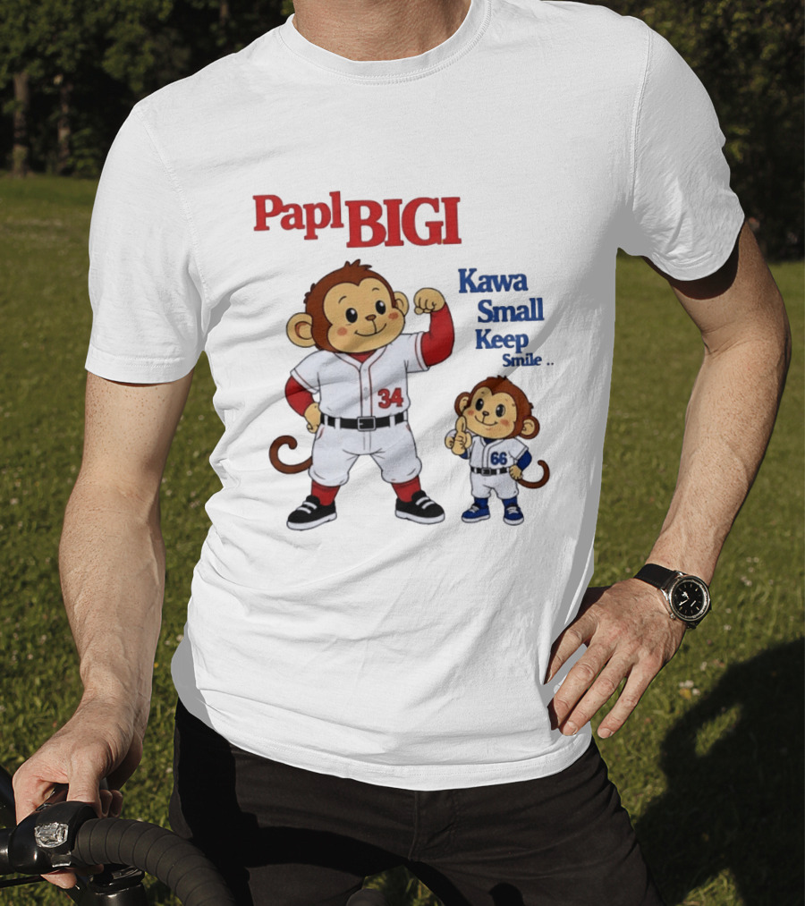 Papl BIGI Kawa Small Keep Smile Baseball Monkey Players 34 66 T-Shirt