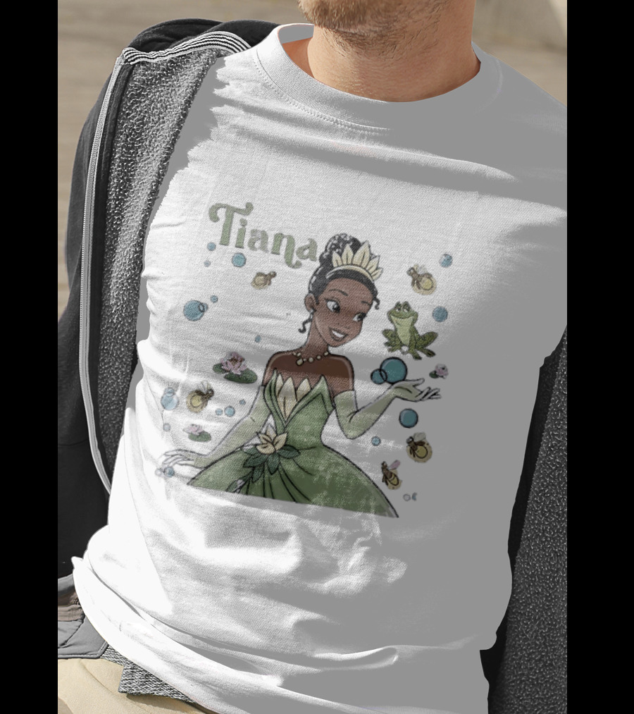 Tiana Disney Princess With Frog Fireflies And Water Lilies T-Shirt
