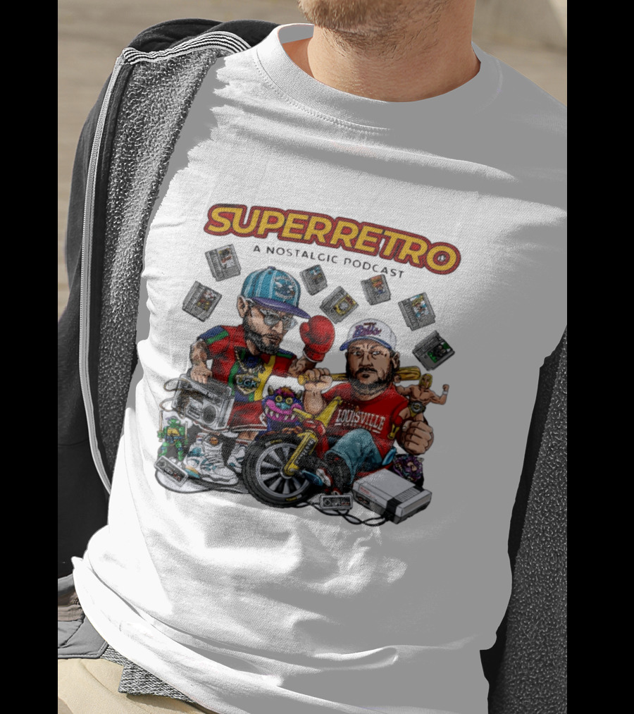 SuperRetro A Nostalgic Podcast Charlotte Hornets Louisville Cardinals Boombox Ugk Figurines Retro Games T-Shirt