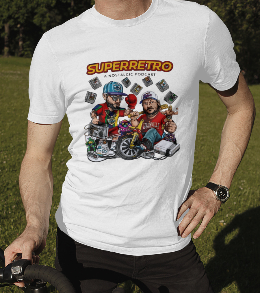 SuperRetro A Nostalgic Podcast Charlotte Hornets Louisville Cardinals Boombox Ugk Figurines Retro Games T-Shirt