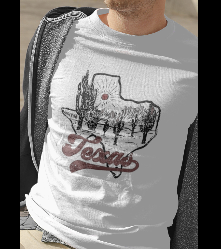 Texas Cacti Sun Rays Desert Scene Map T-Shirt