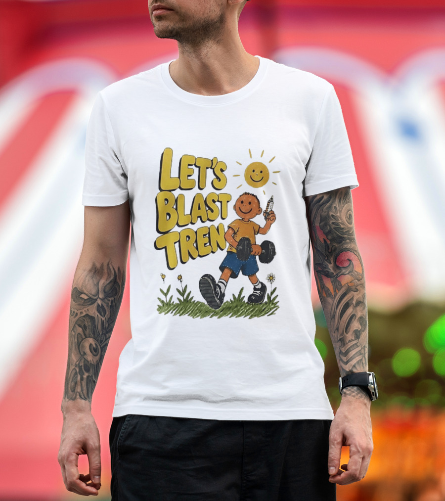 Let's Blast Tren Bodybuilding Fitness Workout Cartoon Dumbbell Sun T-Shirt