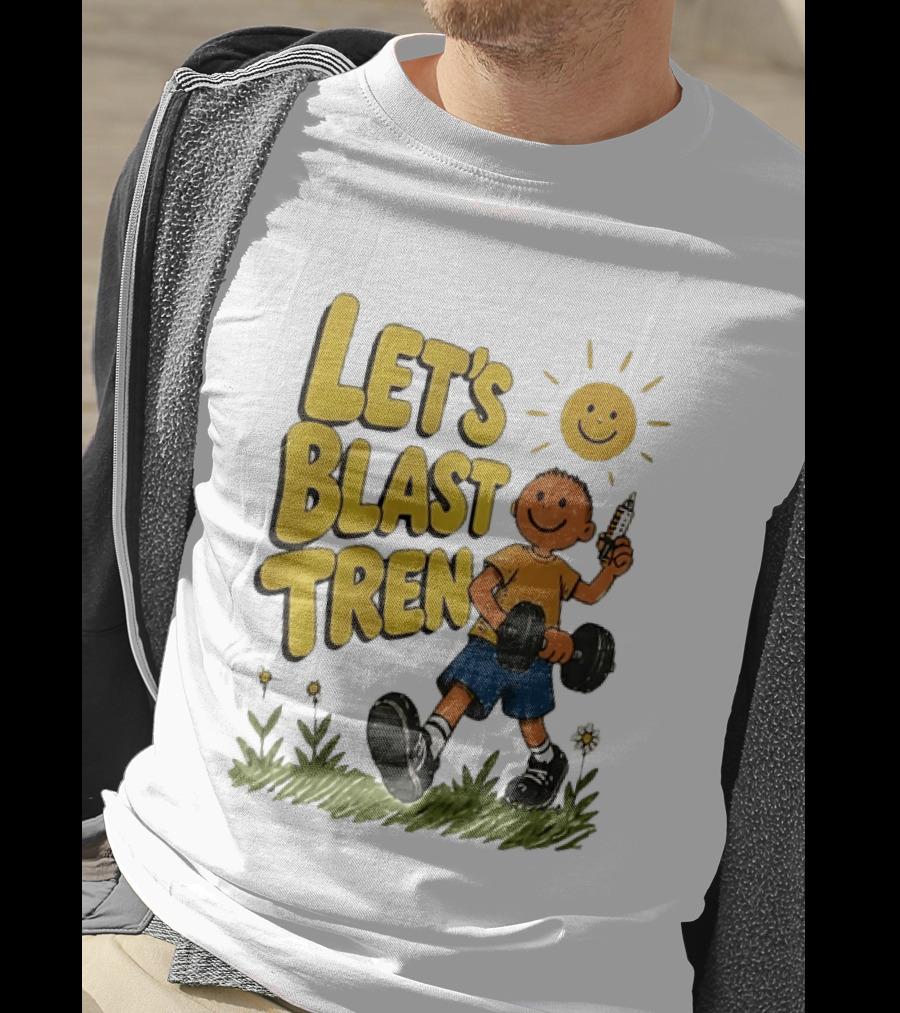 Let's Blast Tren Bodybuilding Fitness Workout Cartoon Dumbbell Sun T-Shirt