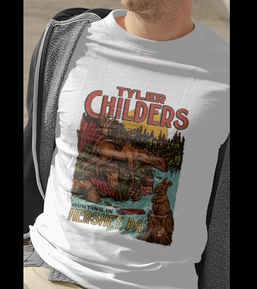 Tyler Childers Hunting In Hershey PA Deer And Rabbit Scene T-Shirt