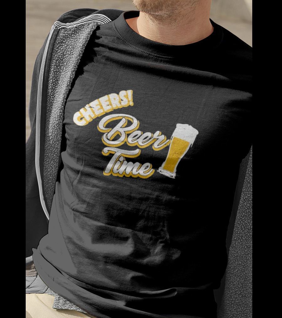 Cheers Beer Time Distressed Alcohol Drinking T-Shirt