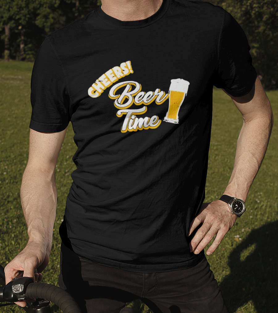 Cheers Beer Time Distressed Alcohol Drinking T-Shirt