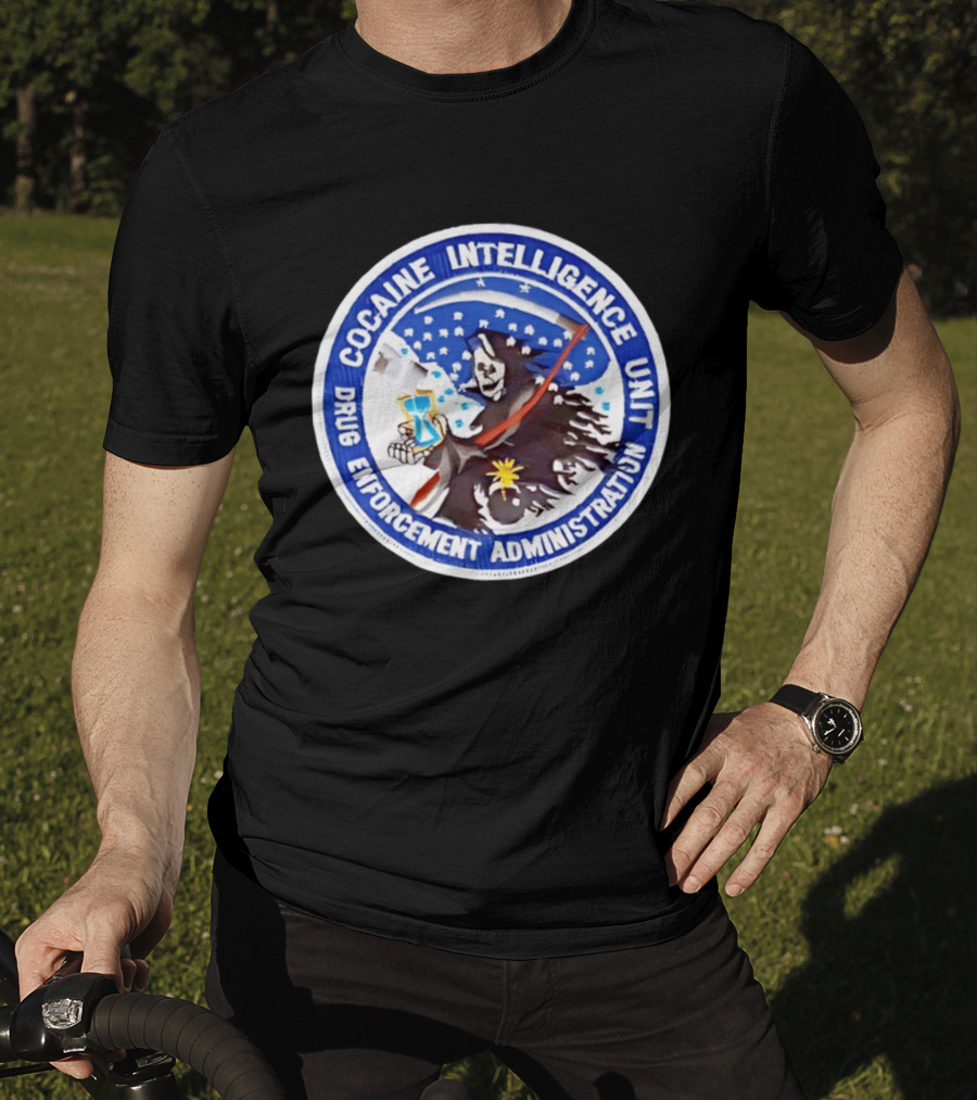 Cocaine Intelligence Unit Drug Enforcement Administration Grim Reaper Holding Hourglass Patch T-Shirt