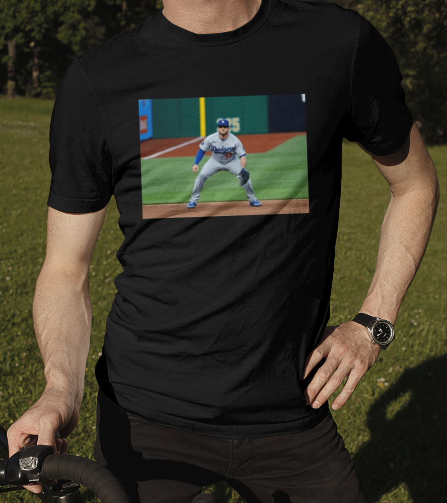 Los Angeles Dodgers Max Muncy Jersey Number 13 Third Baseman Action Shot T-Shirt