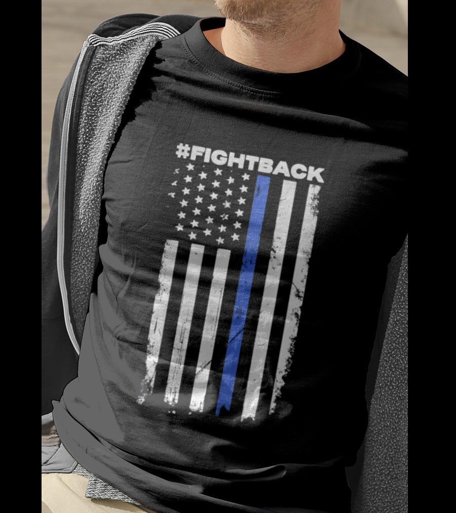 #Fightback Distressed Thin Blue Line American Flag T-Shirt