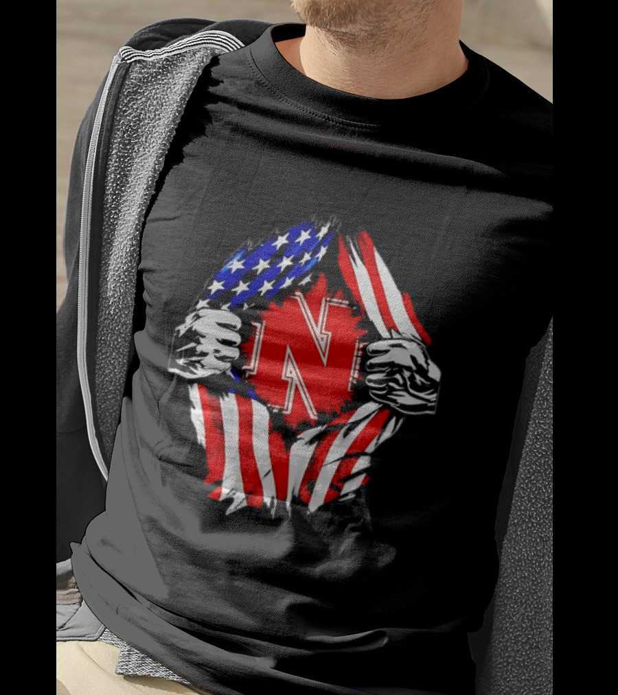 Nebraska Cornhuskers N Logo Ripped American Flag T-Shirt