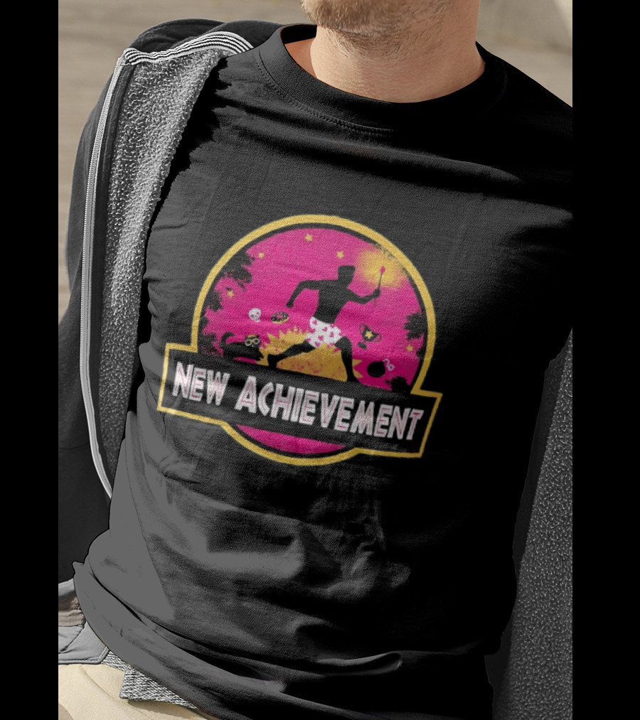 New Achievement Gaming Gamer Video Game Silhouette With Cat And Trophy T-Shirt