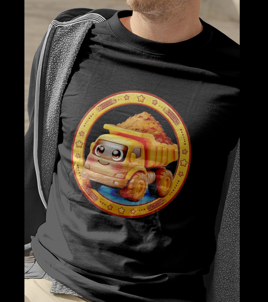 Yellow Dump Truck With Dirt Cute Construction Vehicle With Stars T-Shirt
