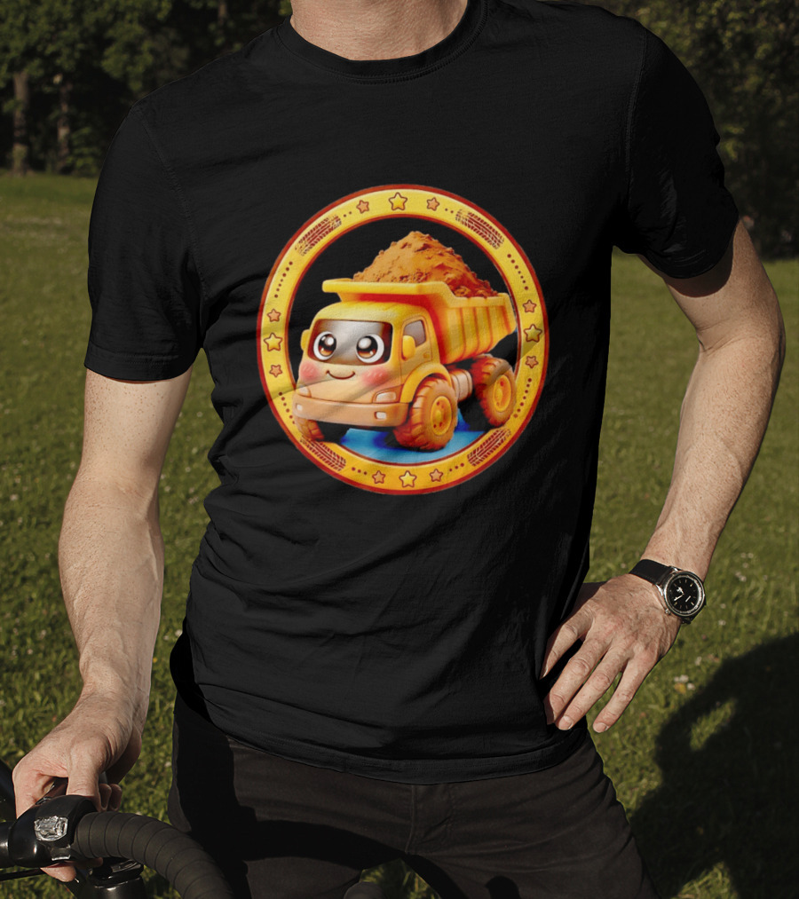 Yellow Dump Truck With Dirt Cute Construction Vehicle With Stars T-Shirt