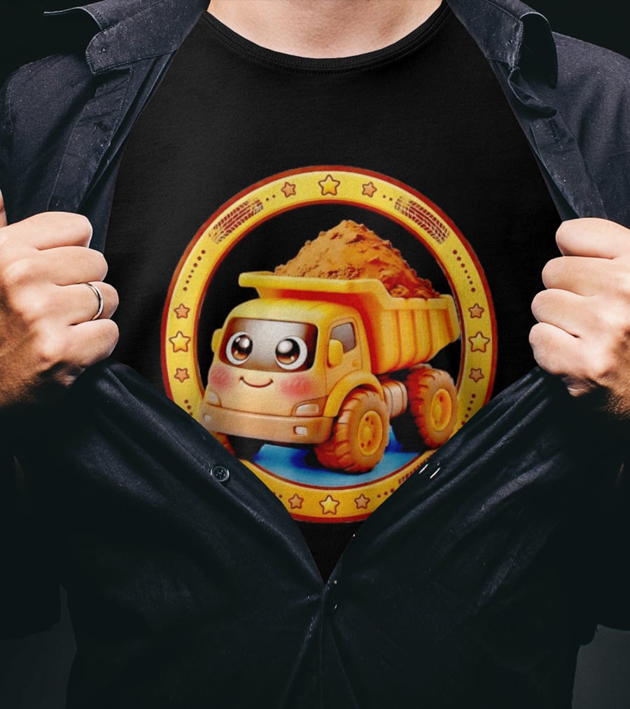 Yellow Dump Truck With Dirt Cute Construction Vehicle With Stars T-Shirt
