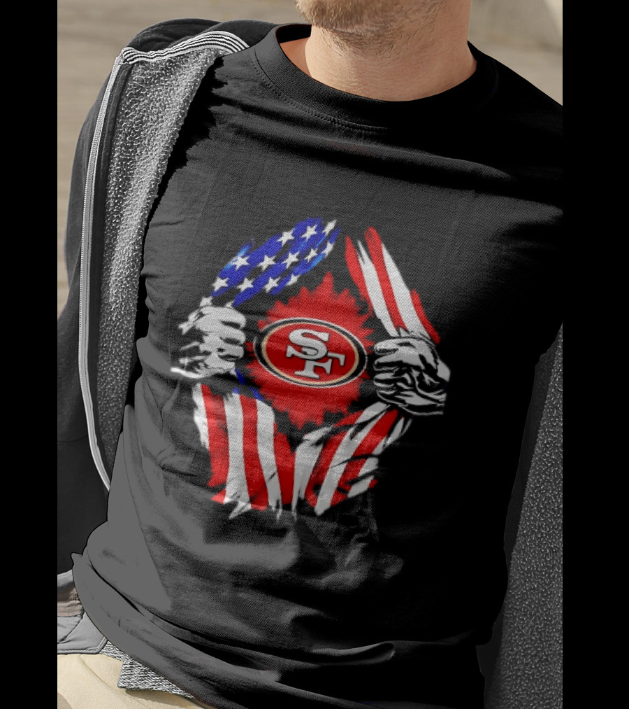 San Francisco 49ers SF American Flag Ripped Chest T-Shirt
