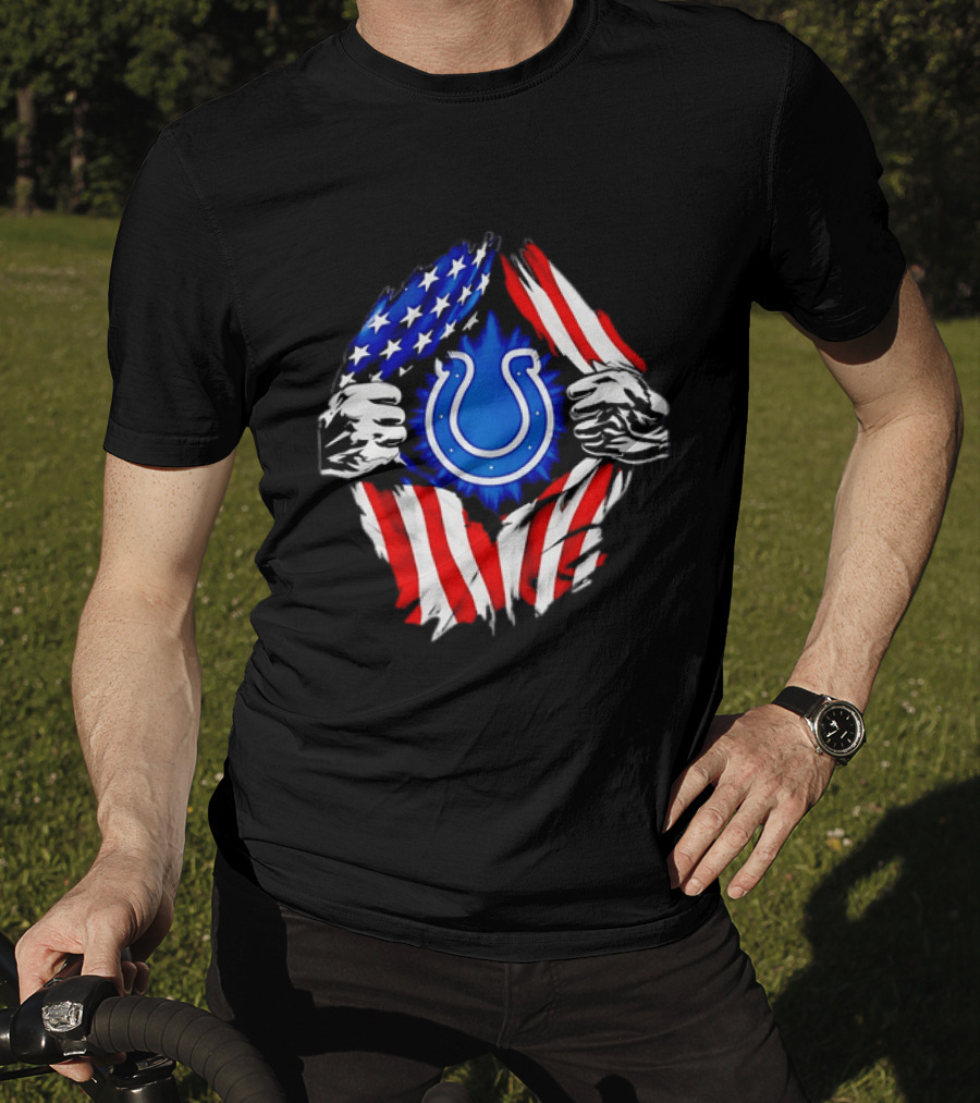 Indianapolis Colts American Flag Ripped Chest T-Shirt