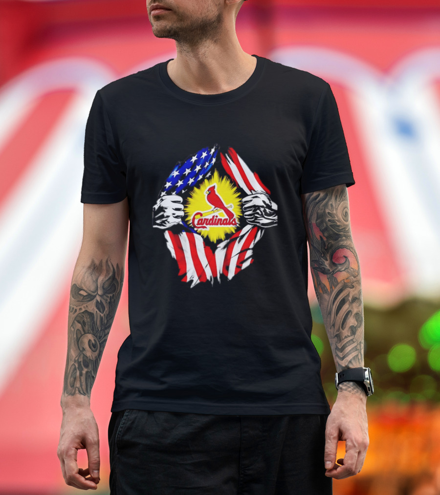 St Louis Cardinals Ripped American Flag Chest Baseball Fan Gear T-Shirt