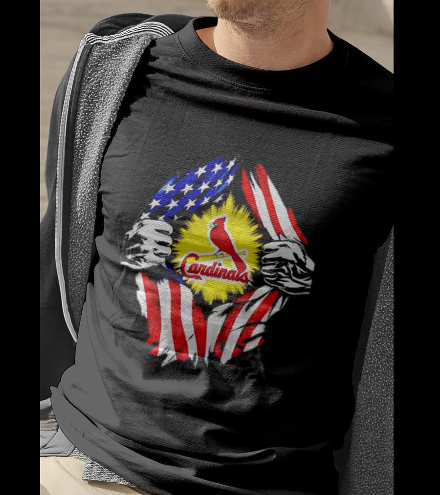 St Louis Cardinals Ripped American Flag Chest Baseball Fan Gear T-Shirt
