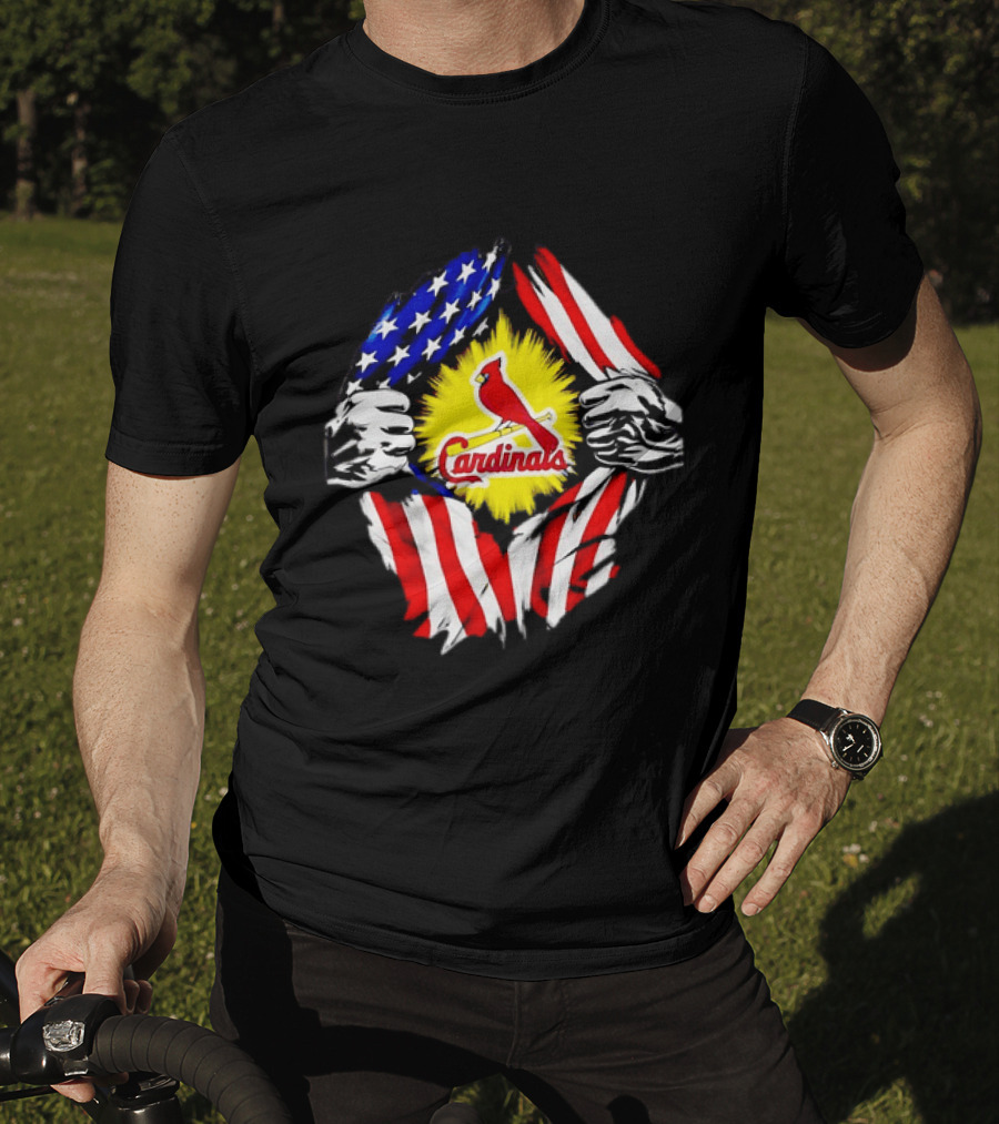 St Louis Cardinals Ripped American Flag Chest Baseball Fan Gear T-Shirt
