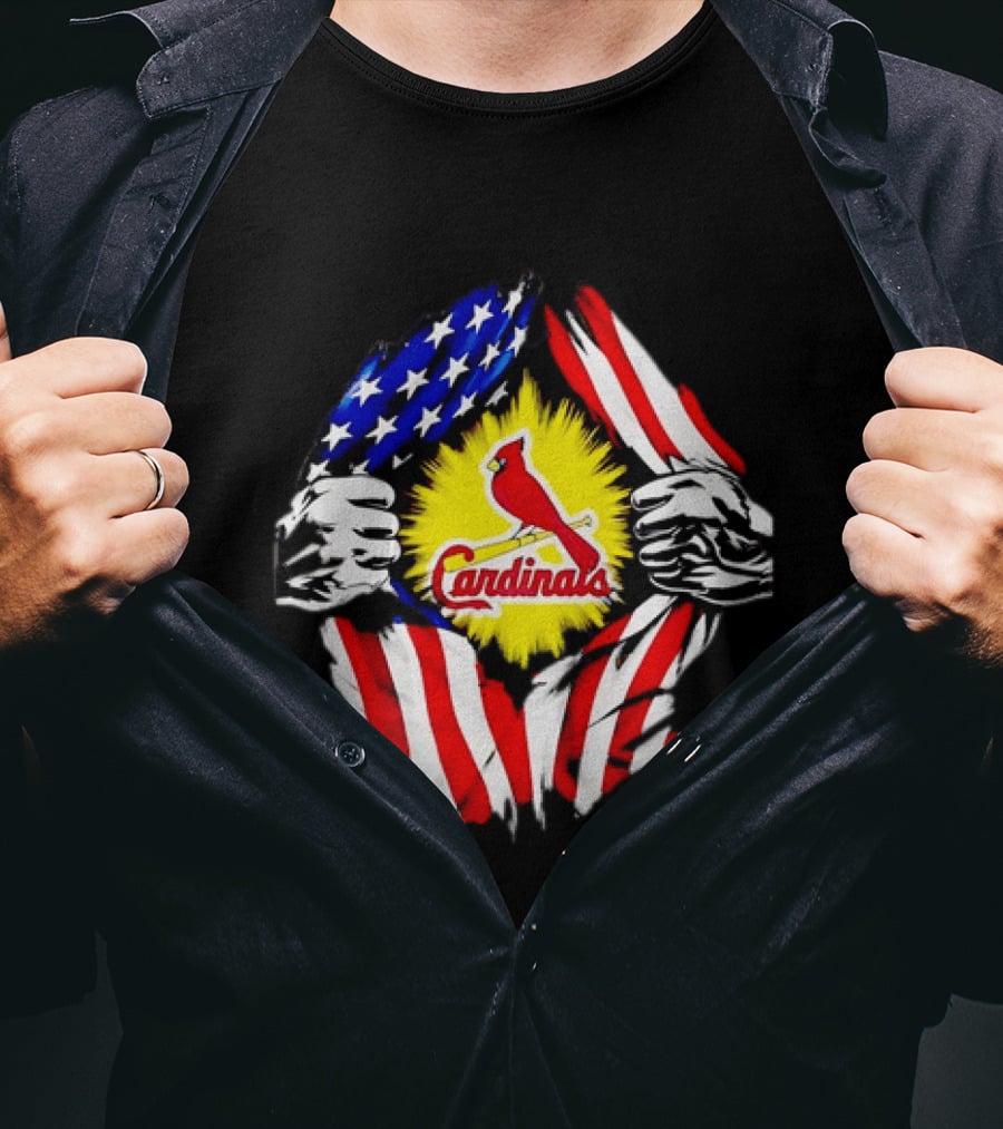 St Louis Cardinals Ripped American Flag Chest Baseball Fan Gear T-Shirt