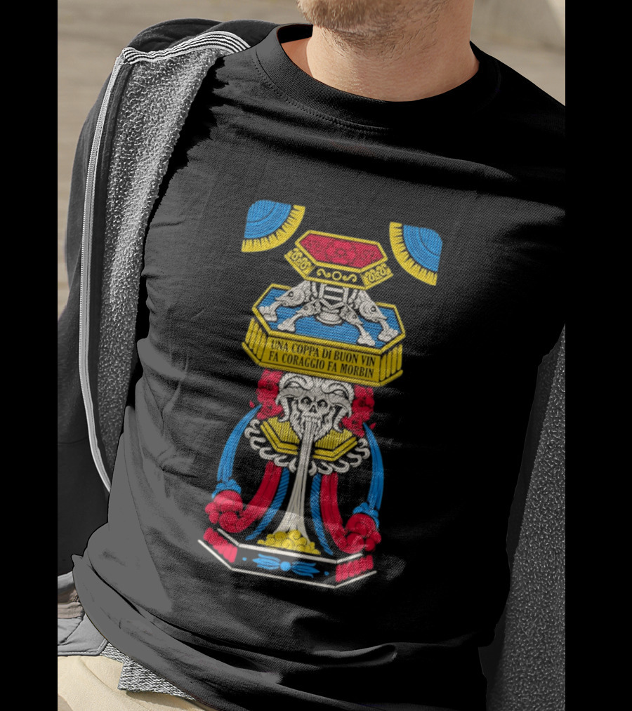 Una Coppa Di Buon Vin Fa Coraggio Fa Morbin Skull Tarot T-Shirt