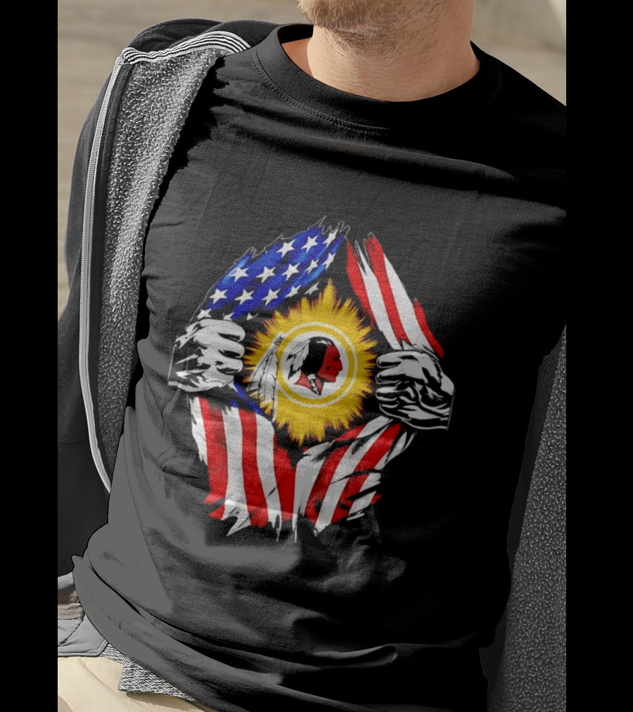 Washington Redskins American Flag Ripped Chest T-Shirt