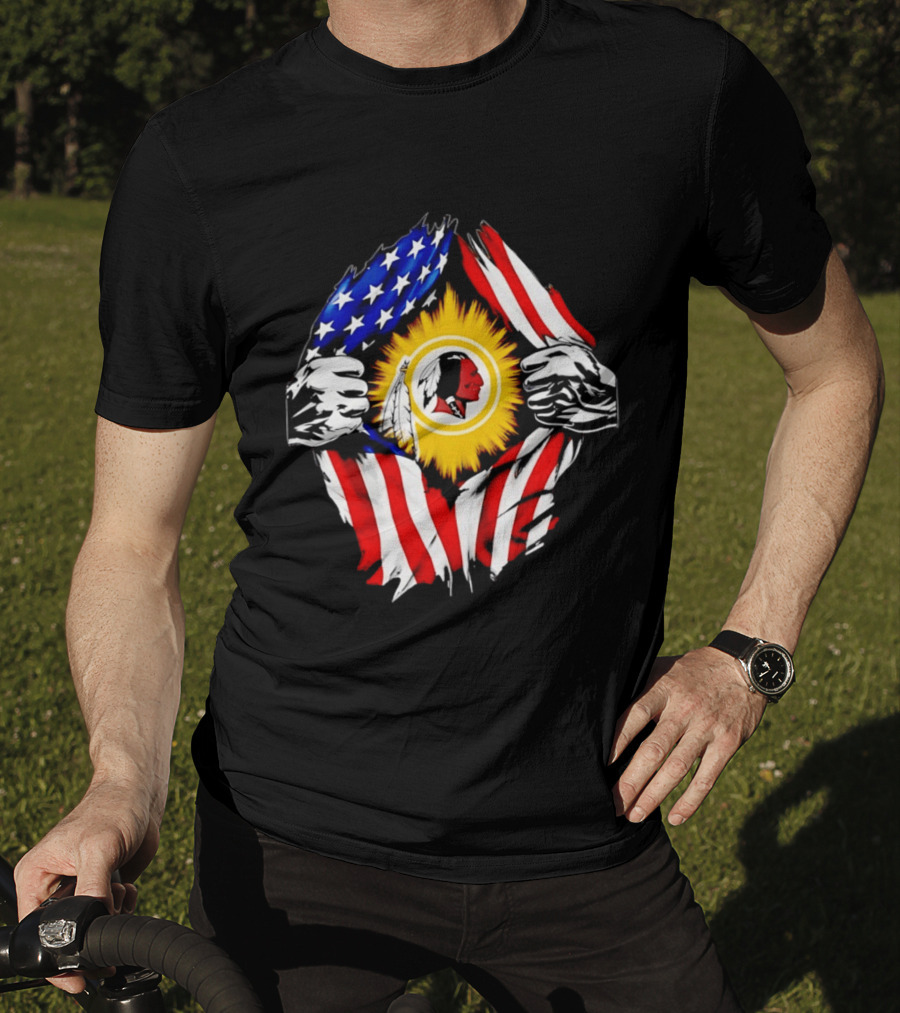 Washington Redskins American Flag Ripped Chest T-Shirt