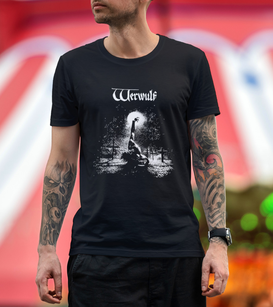 Werwulf Devoureth All Mankynde Black Metal Crosses And Moonlit Scene T-Shirt
