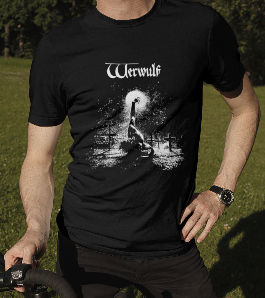Werwulf Devoureth All Mankynde Black Metal Crosses And Moonlit Scene T-Shirt